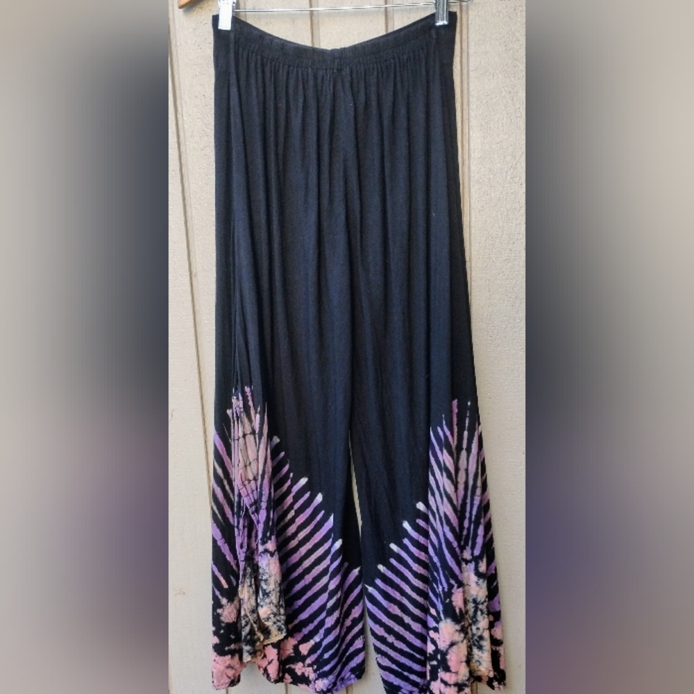 ☯️Black Tie-dye Palazzo Pants w/Split Sides M - Picture 3 of 5